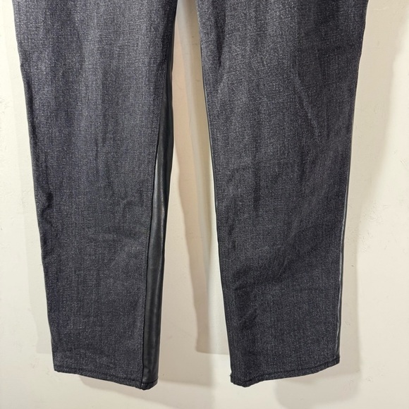 Abercrombie Mixed Fabric Ultra High Rise Ankle Straight Jeans Black Faux Leather - Picture 7 of 14